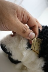 APPLAUSE BLACK/WHITE English Sheep Dog Plush Brown Toggle Collar 16″ 1985