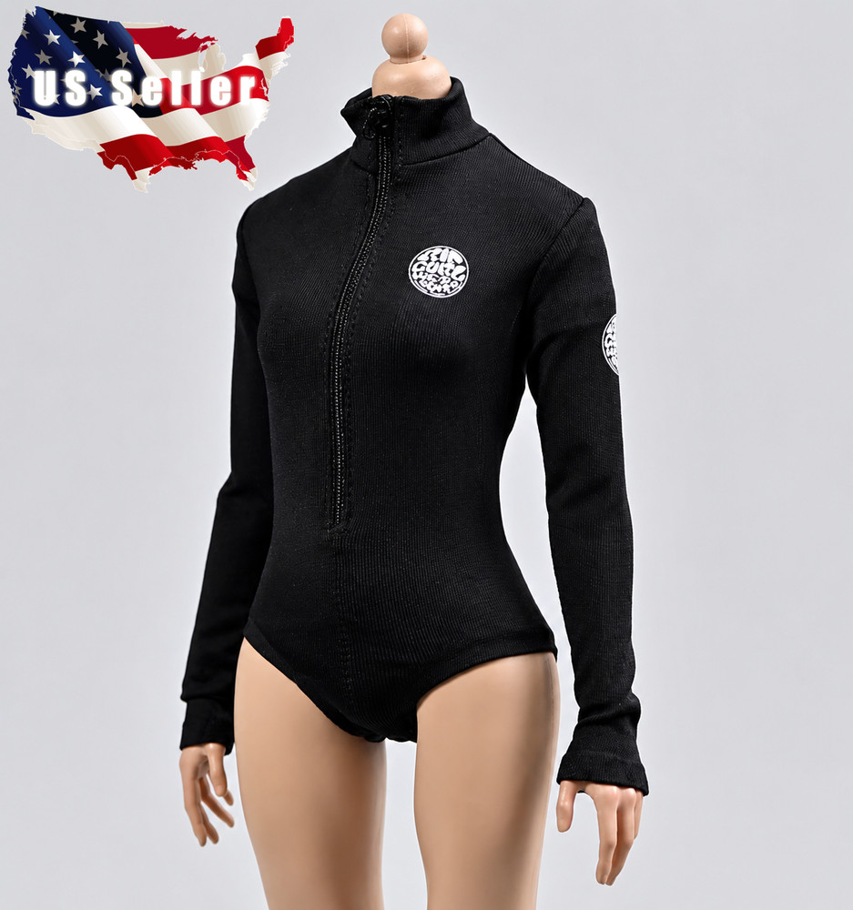 1/6 Black Zip Bodysuit Outfit For 12″ PHICEN Hot Toys VERYCOOL TBL Female Figure