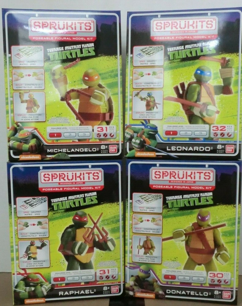SPRUKITS BANDAI TMNT TEENAGE MUTANT NINJA TURTLES FIGURE MODEL SET OF 4 LOT KIT