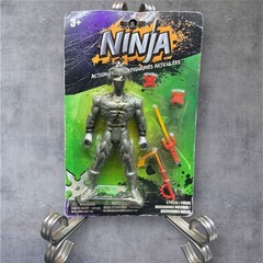 Rare Gray Ninja 5.5″ Action Figure Red Helmet & Arm Weapons 5pc 5 1/2″ Bootleg