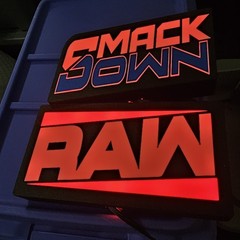 WWE Mattel 3D Printed RAW SMACKDOWN 8 X 4 Lighted Wall Logo Accessory Bundle