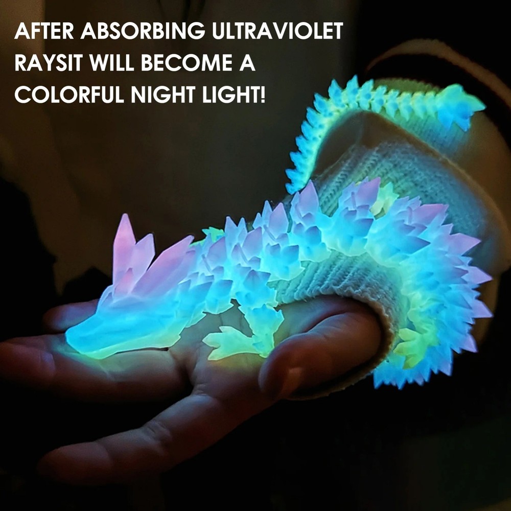 3D Printed Luminous Dragon Glow in Dark Articulated Desk Decor Kids Gift