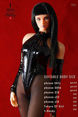1/6 TBLeague Phicen Leotard Battle Outfit + Gloves Black Patent PU S07C S22 S23
