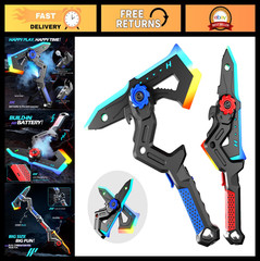 2 Pack LED Light Up Swords & Axe Toys – Rechargeable, Mist Spray, Sound Effects,