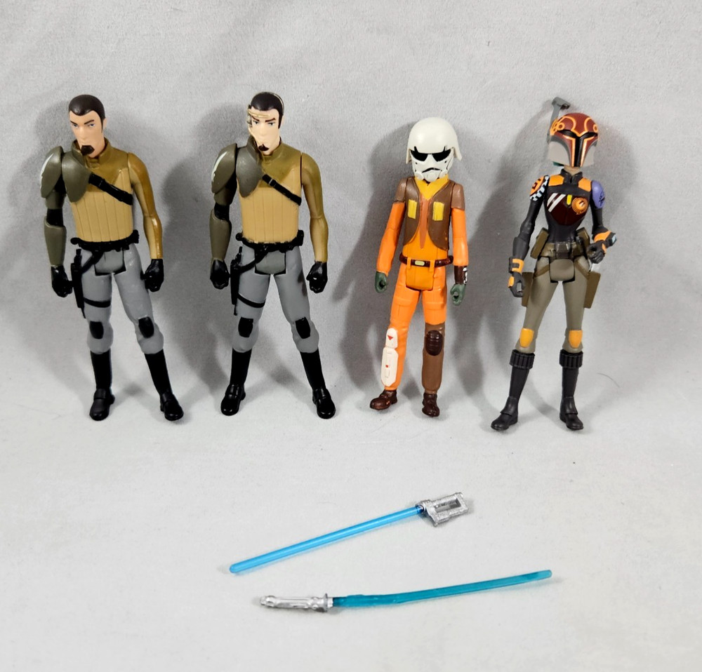Star Wars Rebels Lot of 4 Loose Figures 2 Kanan Ezra & Sabine w/ Weapons Hasbro