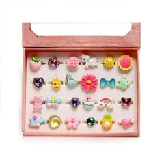 24 pcs PinkSheep Little Girl Jewel Rings in Box, Adjustable Girl Play pink sheep