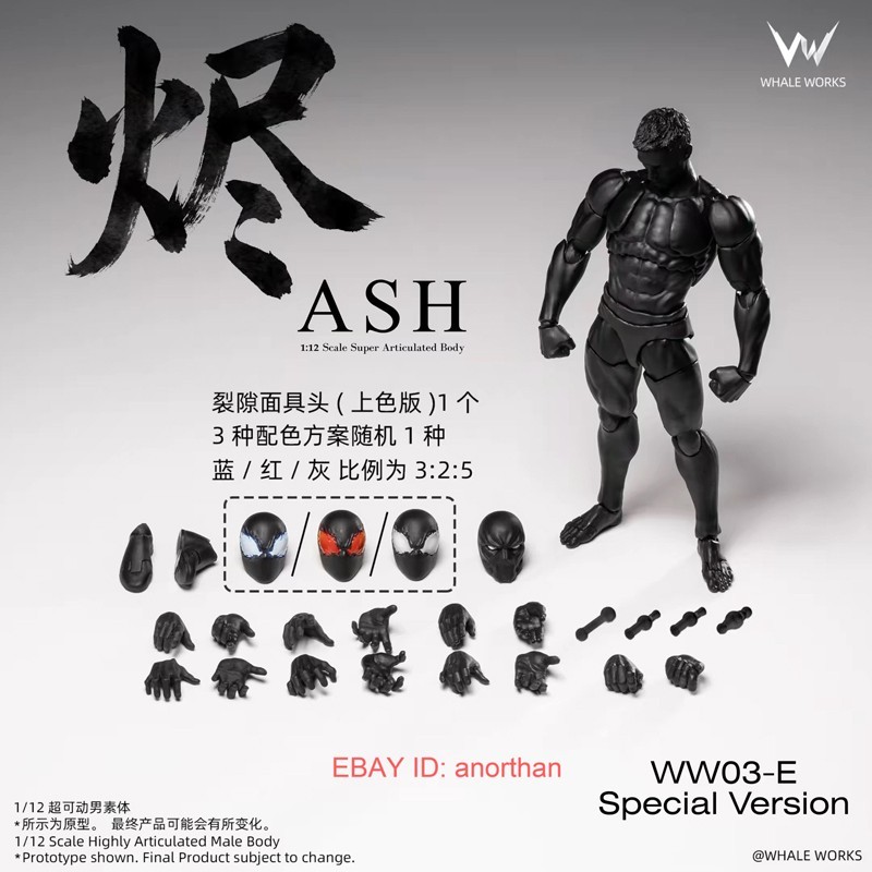 Whale Works WW03E ASH Black Skin Special Version 1/12 Male Action Figure Body