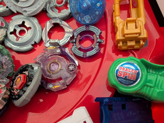 Mixed Beyblade Lot: Metal Fusion, Burst, 2 Stadium Arenas, Case, Launchers As Is