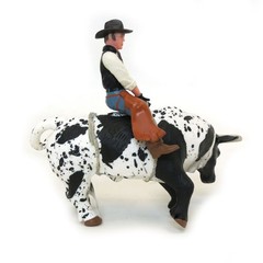 1/16 Little Buster Toys Black & White Bucking Bull W/ Rider Rodeo Toys 500276