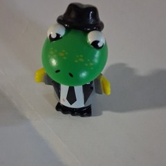 Green Frog Figure in Suit with Tie & Black Hat Plastic Toy, Animals Theme