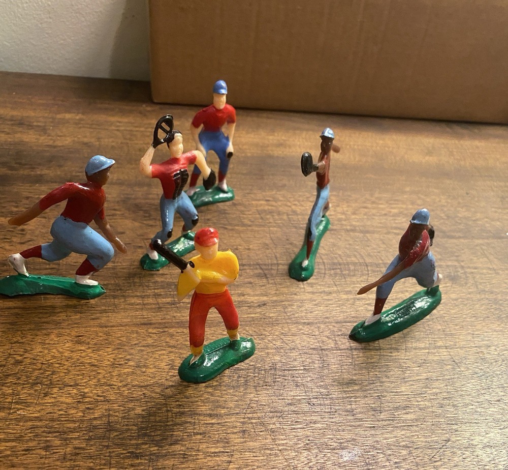 Vtg Est. 1950s ‘60s ‘70s Plastic Baseball Player Figures Cake Toppers 6 Players