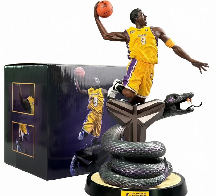 Kobe Bryant Black Mamba Statue Figure LA Lakers Yellow Jersey Dunking With Box