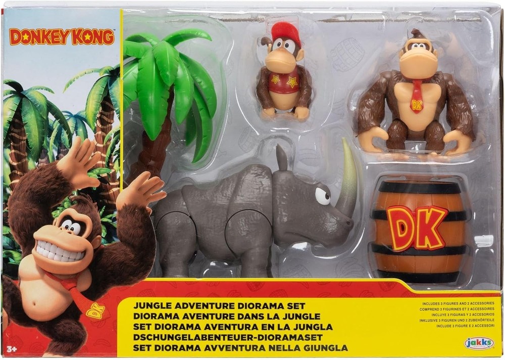 Jakks Donkey Kong Jungle Adventure Diorama Set DK DIDDY KONG RAMBI 2.5″ NEW 2026