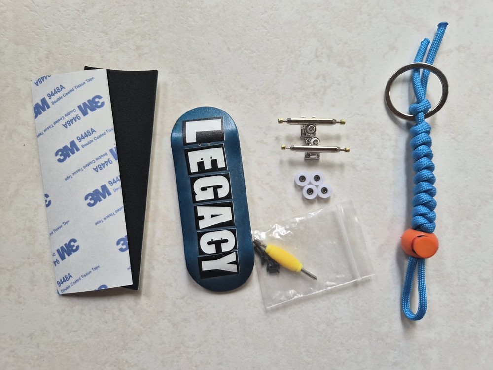 Legacy 34mm Professional Fingerboard BLU Complete Skateboard W/ Keychain Leash