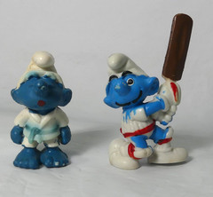 Smurfs Mushroom Green Roof House & 5 Figures Missing Door & Butterfly 1978-1981