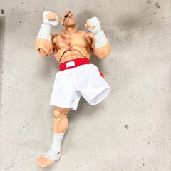 BW-SGT-WHT: 1/12 White Fabric Boxing Shorts for Storm Arena Sagat Action Figure
