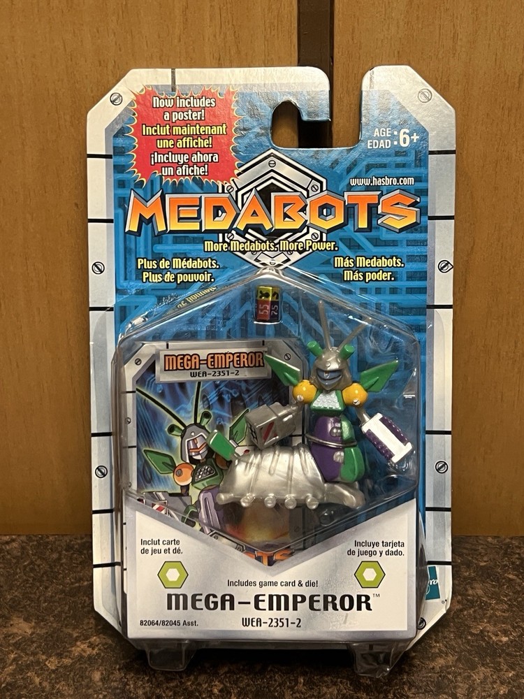 NEW 2001 Hasbro Medabots Mega-Emperor Figure Toy w Die Poster & Card