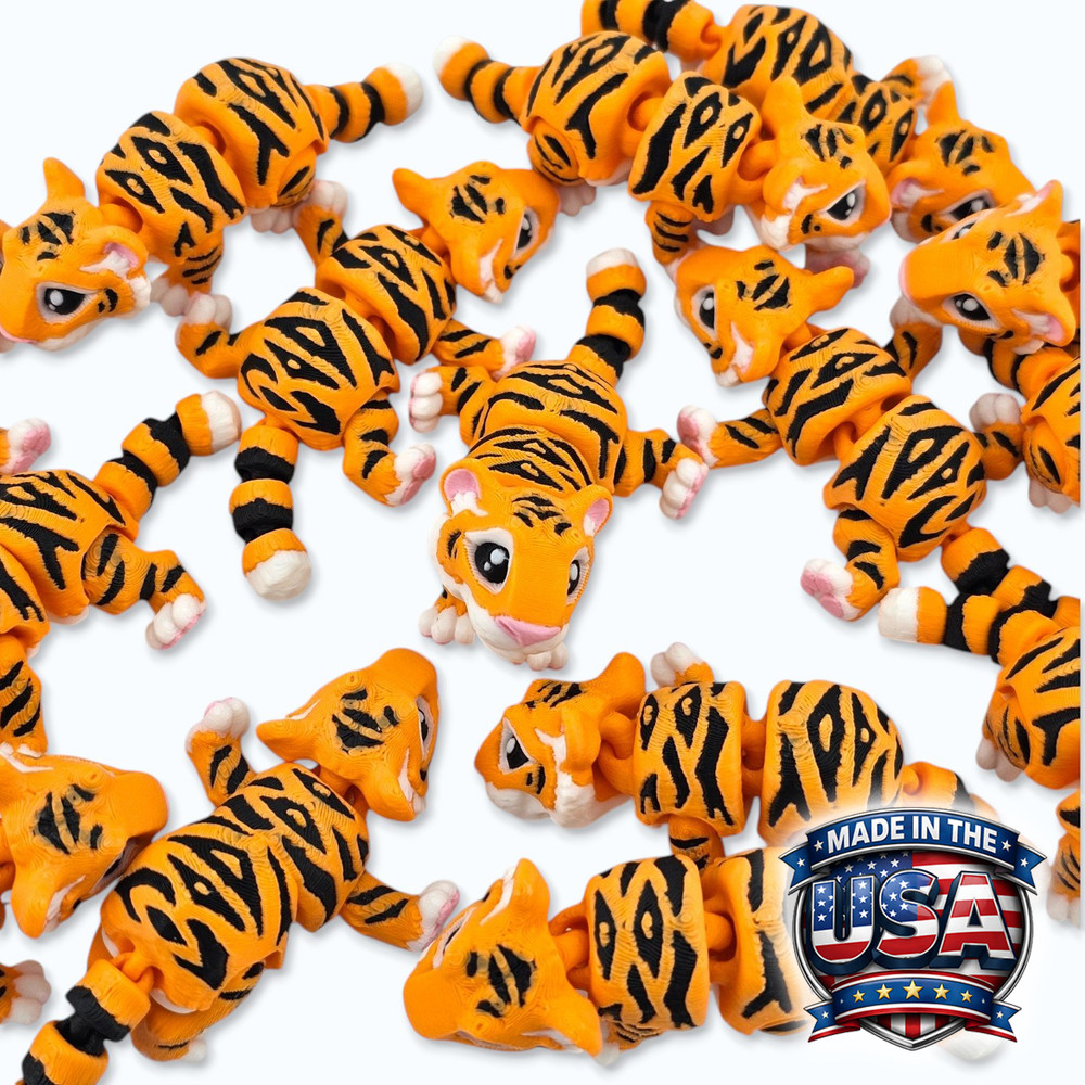 Lot 15 Articulated Tiger Toy Mini 3D Printed Jungle Cat Fidget Desk Pet – 3″
