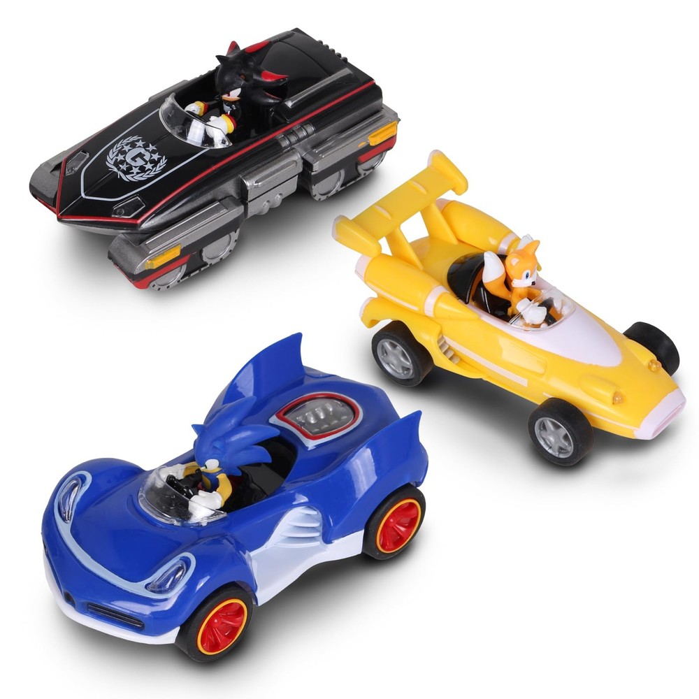 Sonic Shadow Tails Pullback 3 Pack Vehicles Non Riding Toy No Batteries Required