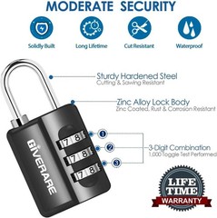 3pk 3-DIGIT RE-SETTABLE Gym School Locker Padlocks, Safe/Secure, EASY TO USE 16z