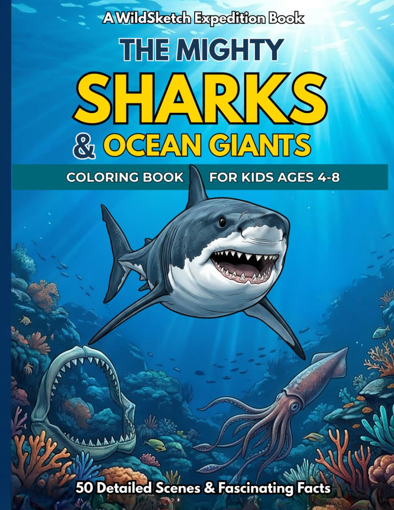 The Mighty Sharks & Ocean Giants Coloring Book: 50 Incredible Deep-Sea Scenes an
