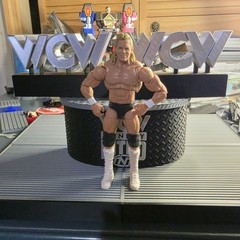 WWE Mattel Small WCW Announcer Table & Small Stage Logos Accessory Lot
