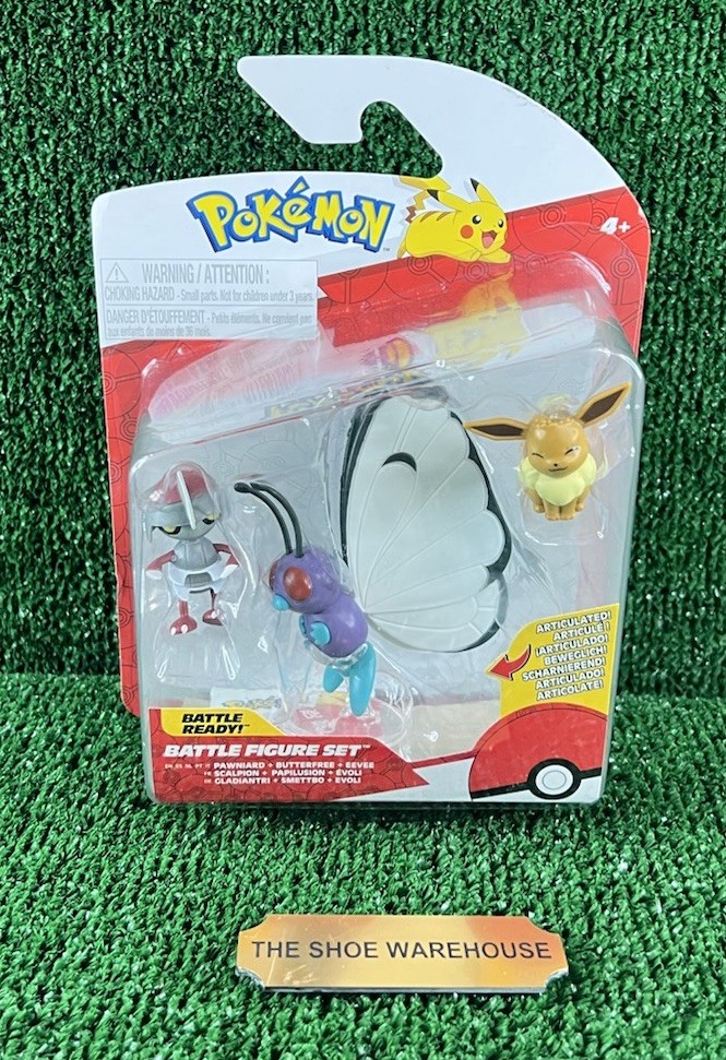 Jazwares Pokemon Battle Action Figure Set Butterfree Eevee Pawniard 3-Pack NEW