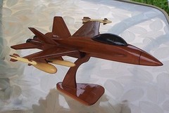 US Navy F-18 Model Jet Aircraft Hand Carved Mahogany High Gloss