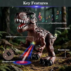 3-Pack Walking Dinosaur Toys for Boys 3 4 5 6 with Lights & Roaring Sounds