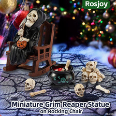 Cute Grim Reaper Shelf Sitter,Miniature Grim Reaper Statue on Rocking Chair,Goth