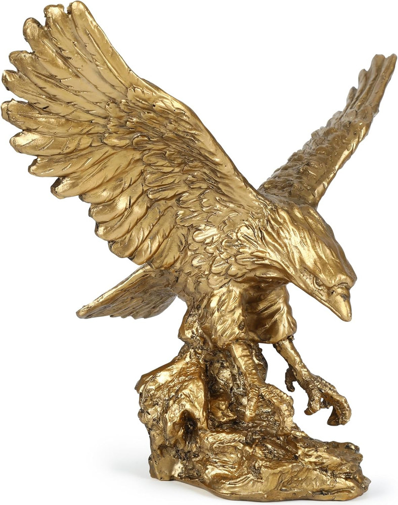 Golden Eagle Statue, Flying Wild Bird Eagle Decorative Bronze Patina Resin Figur