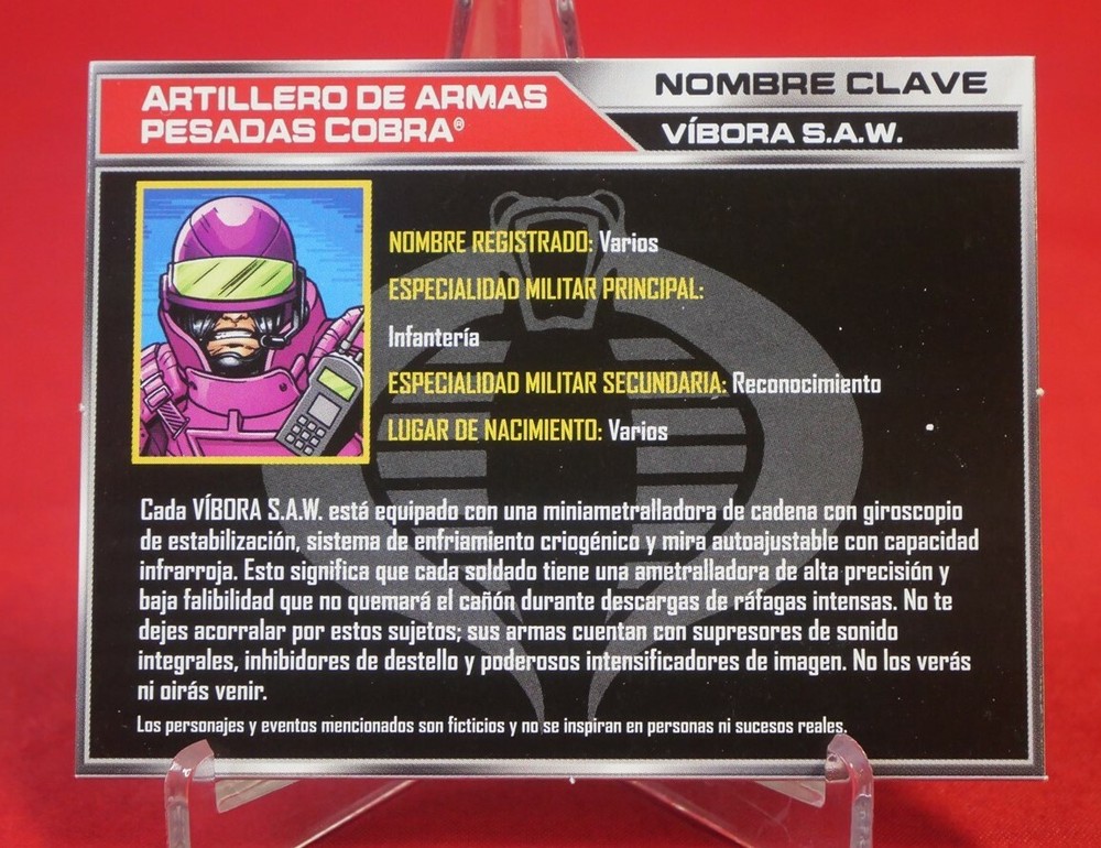 GI Joe FILE CARD S.A.W. Saw Viper v5 50th Original Spanish Portuguese