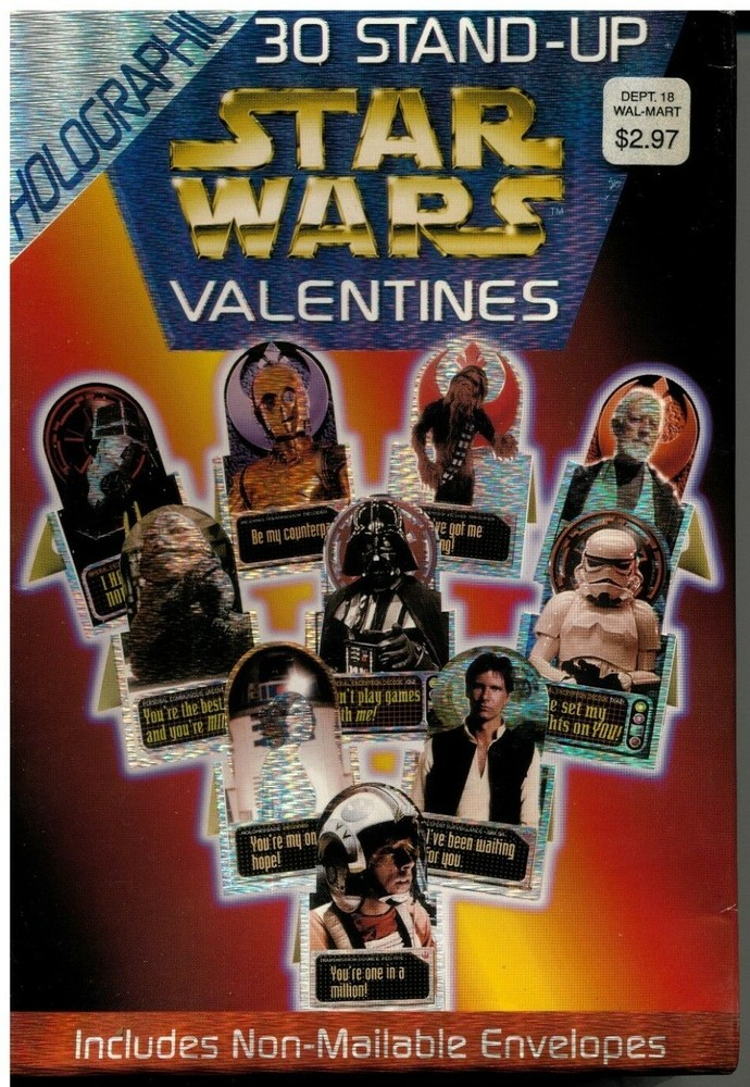 New Star Wars Holographic 30 Stand-up Valentines Day Cards Factory Sealed 1997