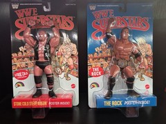 WWE LJN lot of two Stone Cold Black Card and The Rock Blue Card 8” Figures