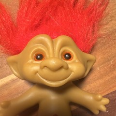 Troll Figure Toy Brown with Red Hair, White Shoes, Red Belly Gem