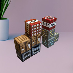 Pixel Blocks, Grass, Bricks, TNT, Chest, Cauldron, Furnace, 3D Printed