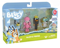 Bluey & Friends Action Figure 4 Pack Set Bluey, Snickers, Coco, Honey.