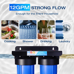 2-Stage Whole House Water Filtration System, GAC KDF 58 Filter and PP Cotton Fil