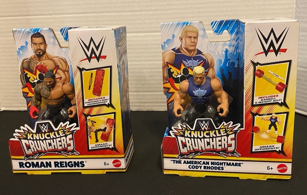 WWE Knuckle Crunchers Series 5 Cody RHODES Roman Reigns 4 Inch Action Figure Set
