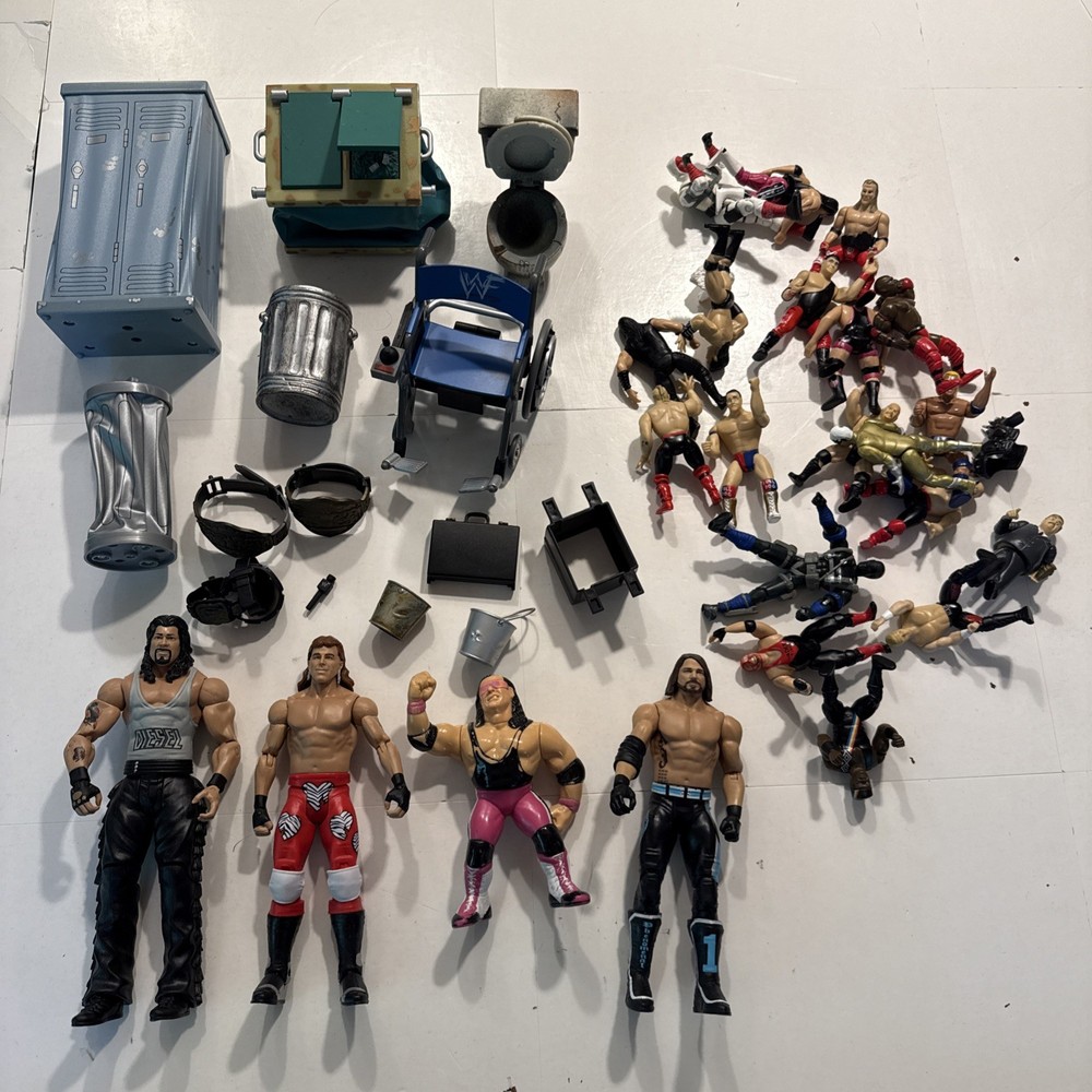 Wrestling figures random accessories lot multiple companies WWF WCW etc.