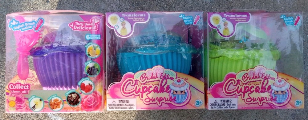 Lot Of 3 Scented Bridal Edition Cupcake Surprise Princess Dolls Display Box New