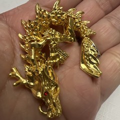 Chinese Gold Tone Articulated Dragon Figurine 3D Zodiac Tabletop Feng Shui Decor