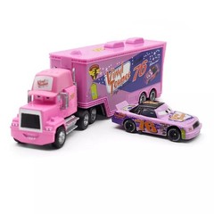 2Pcs Disney Pixar Cars No.76 Vinyl Toupee Hauler Truck with Car Diecast Toy Set