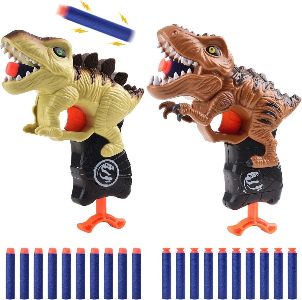 2Pack T-rex & Stegosaurus Small Dinosaur Blaster Gun Toys for Boys 3-6 Year Old