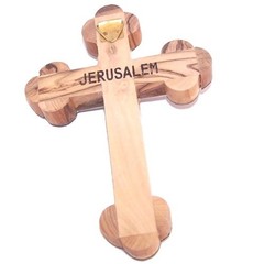 Small grade A Olive wood 14 Stations Crucifix with Mother of Pearls Layer on top