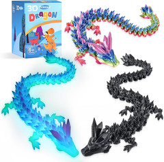 3Pcs 12In 3D Printed Crystal Dragon,3D Printed Flexible Articulated Dragon,Home