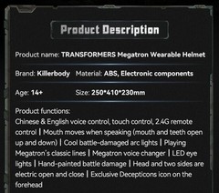Megatron English Voice-Controlled Wearable 1/1 Helmet With LED Eye Halloween 1PC