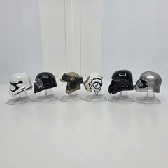 Star Wars Diecast Lot of 6 Black Silver Red Mini Helmets Stands Plastic Scratch