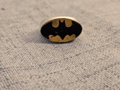 Vintage Batman 1989 Black And Yellow Silver Plastic Ring
