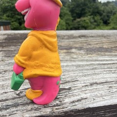 Playskool Barney & Friends Barney Pink Dinosaur Figurine w/ Hat & Suitcase